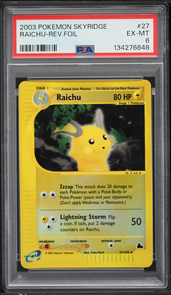 2003 Pokemon Skyridge Reverse Holo Raichu #27 PSA 6 EXMT