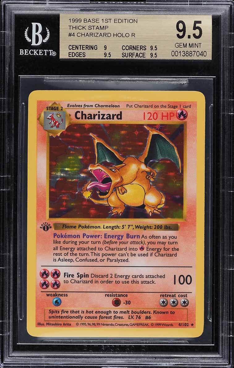 1999 Pokemon Base Set Shadowless 1st Ed Holo Thick Stamp Charizard