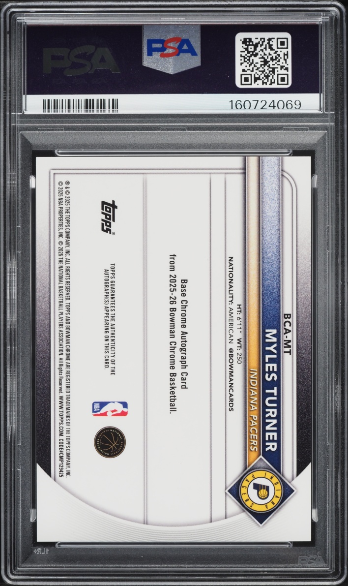 2025 Bowman Chrome Gold Geometric Myles Turner AUTO /50 #BCA-MT PSA 9 MINT