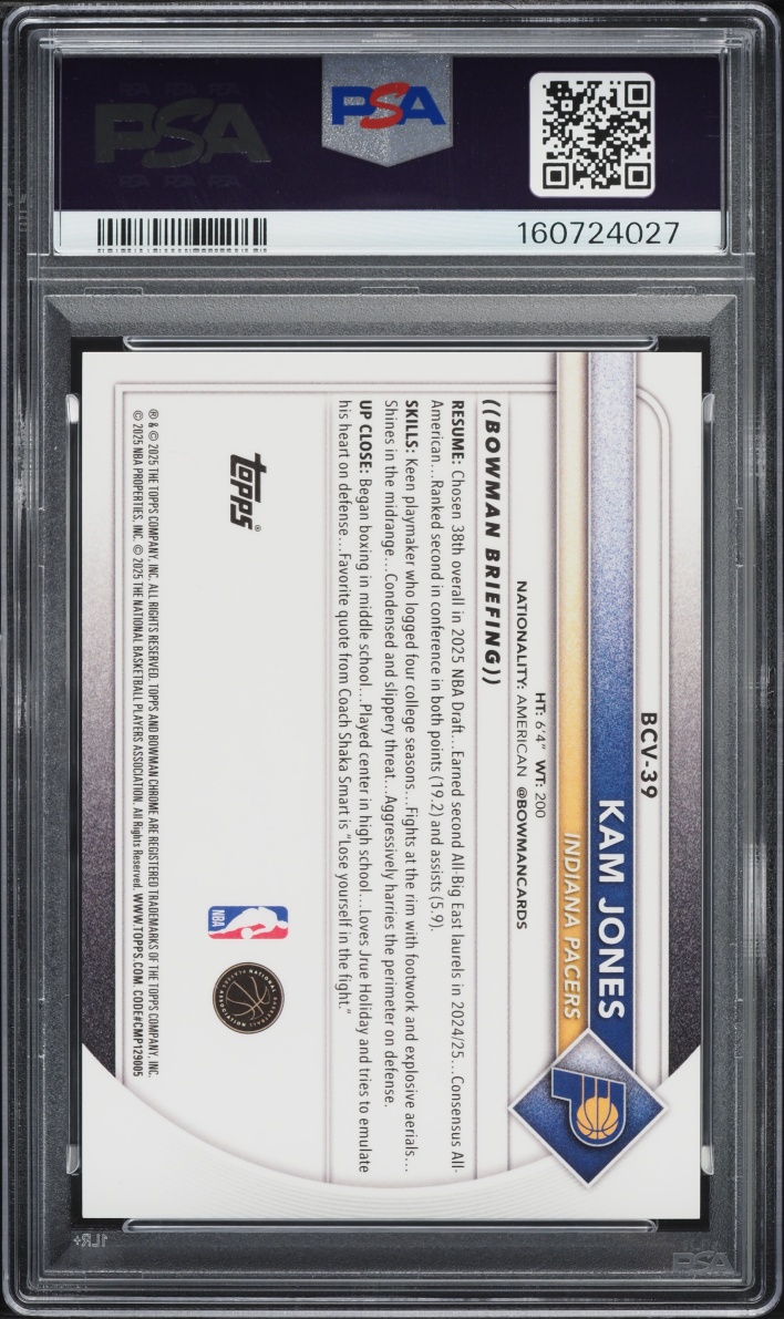 2025 Bowman Chrome Black Geometric Kam Jones ROOKIE /10 #BCV-39 PSA 10 GEM MINT