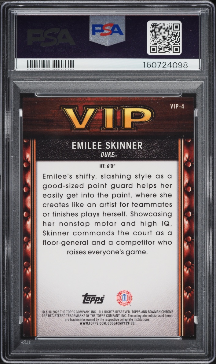 2025 Bowman Chrome U VIP Orange Geometric Emilee Skinner ROOKIE /25 #VIP-4 PSA 9 MINT