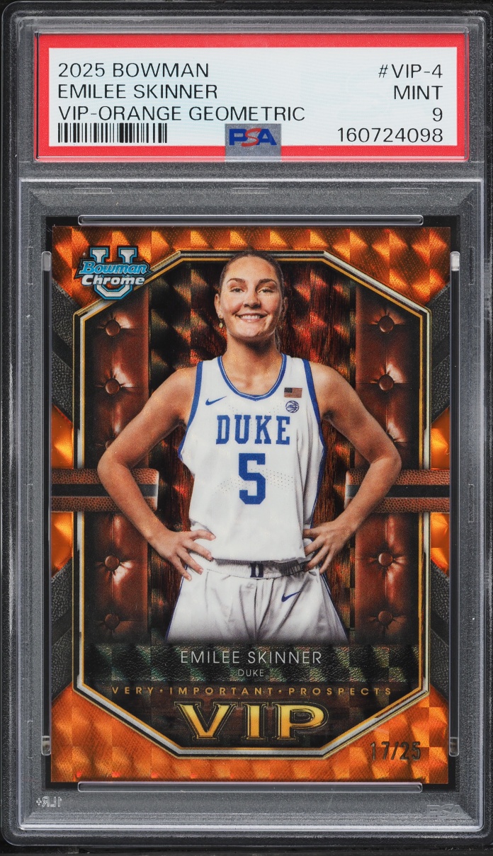 2025 Bowman Chrome U VIP Orange Geometric Emilee Skinner ROOKIE /25 #VIP-4 PSA 9 MINT