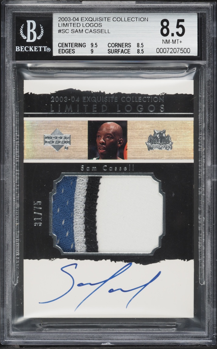 2003 Exquisite Collection Limited Logos Sam Cassell PATCH AUTO /75 #SC BGS 8.5 NM-MT+