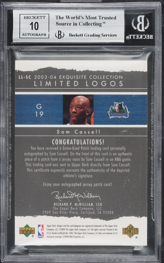 2003 Exquisite Collection Limited Logos Sam Cassell PATCH AUTO /75 #SC BGS 8.5 NM-MT+