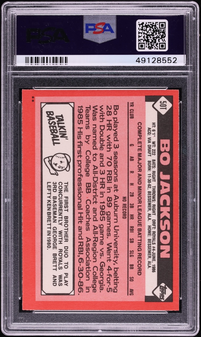 1986 Topps Traded Bo Jackson ROOKIE #50T PSA 10 GEM MINT