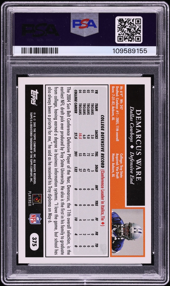 2005 Topps Gold DeMarcus Ware ROOKIE /50 #375 PSA 9 MINT