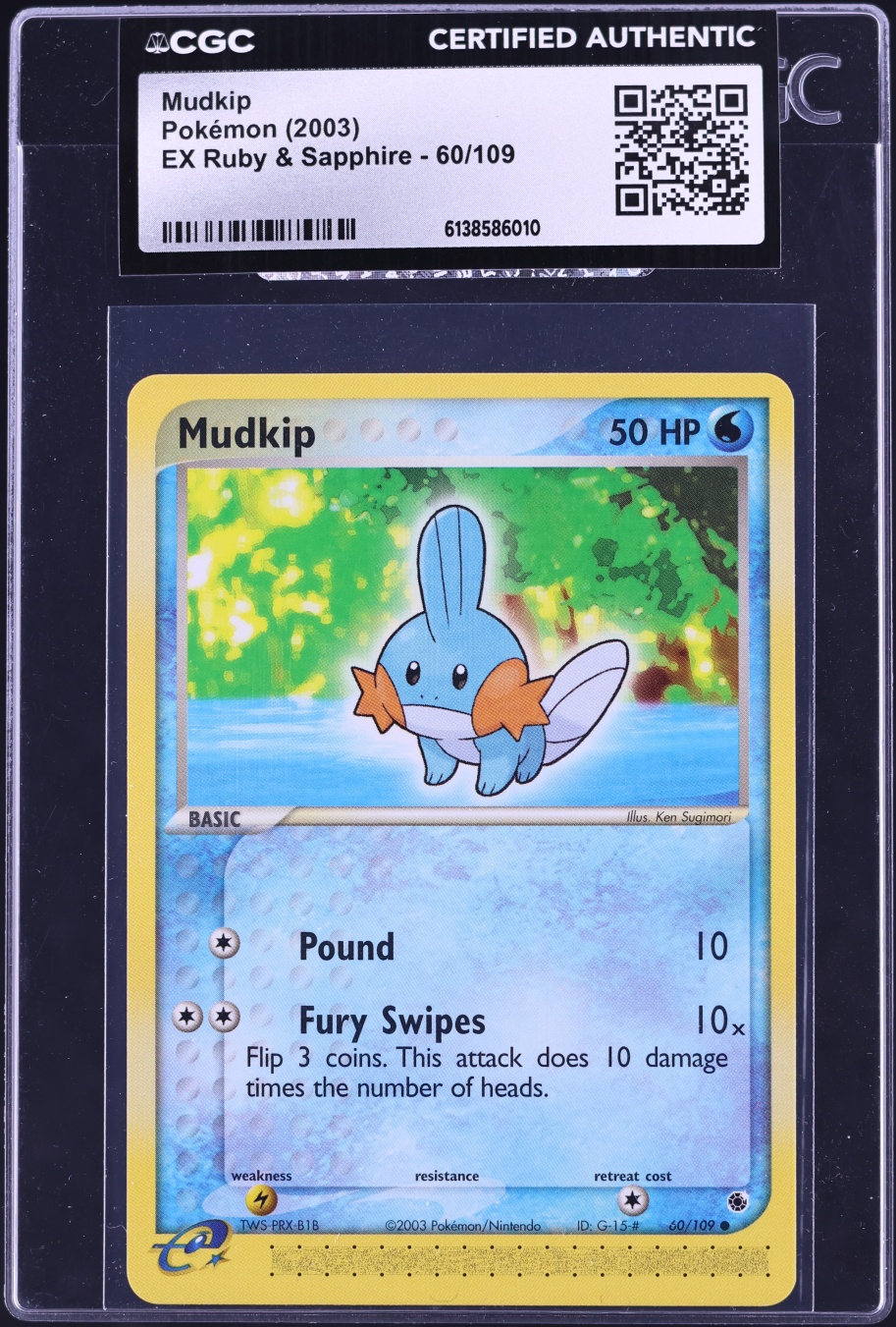 2003 Pokemon EX Ruby & Sapphire Mudkip #60 CGC AUTH