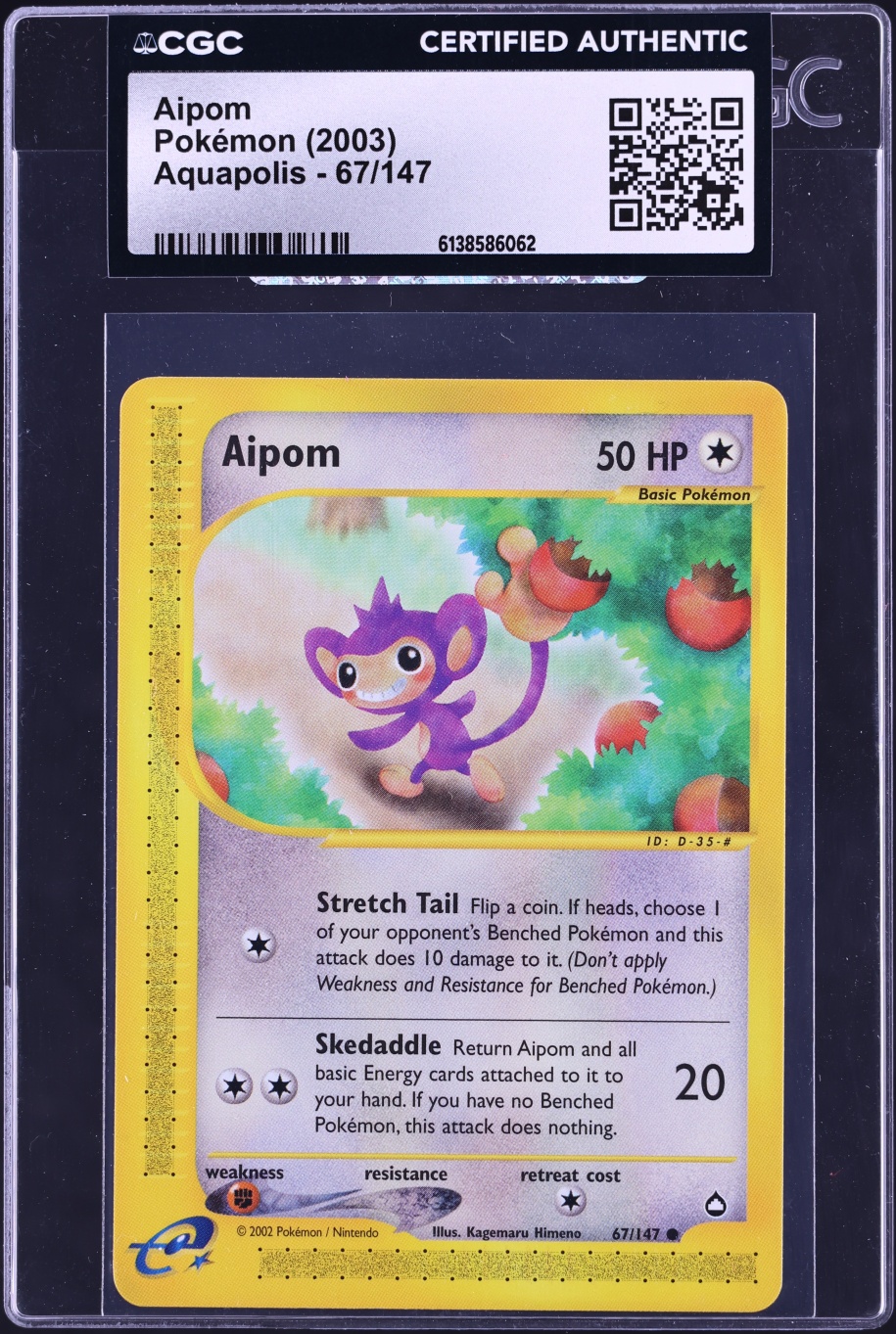 2003 Pokemon Aquapolis Aipom #67 CGC AUTH