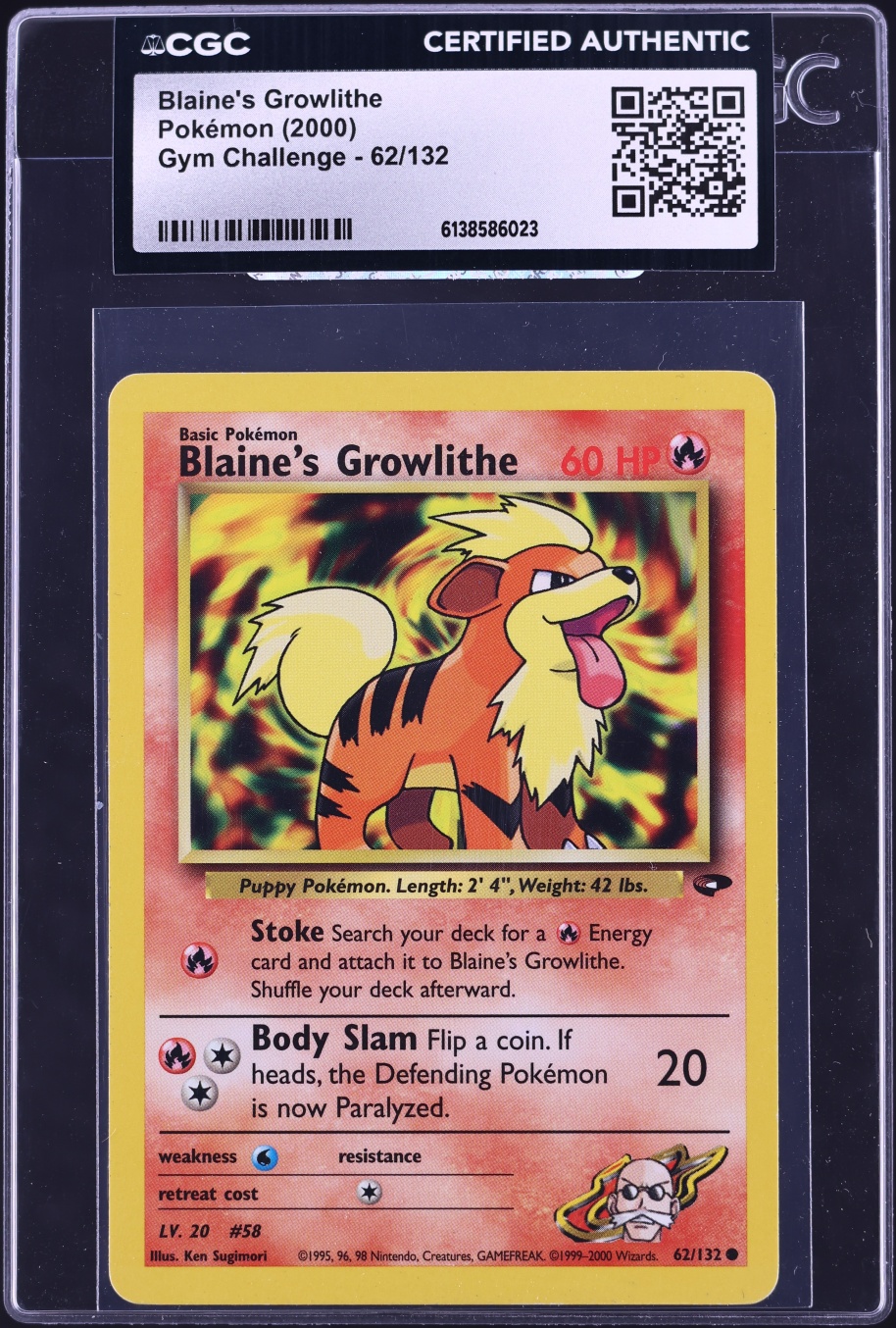2000 Pokemon Gym Challenge Blaine's Growlithe #62 CGC AUTH