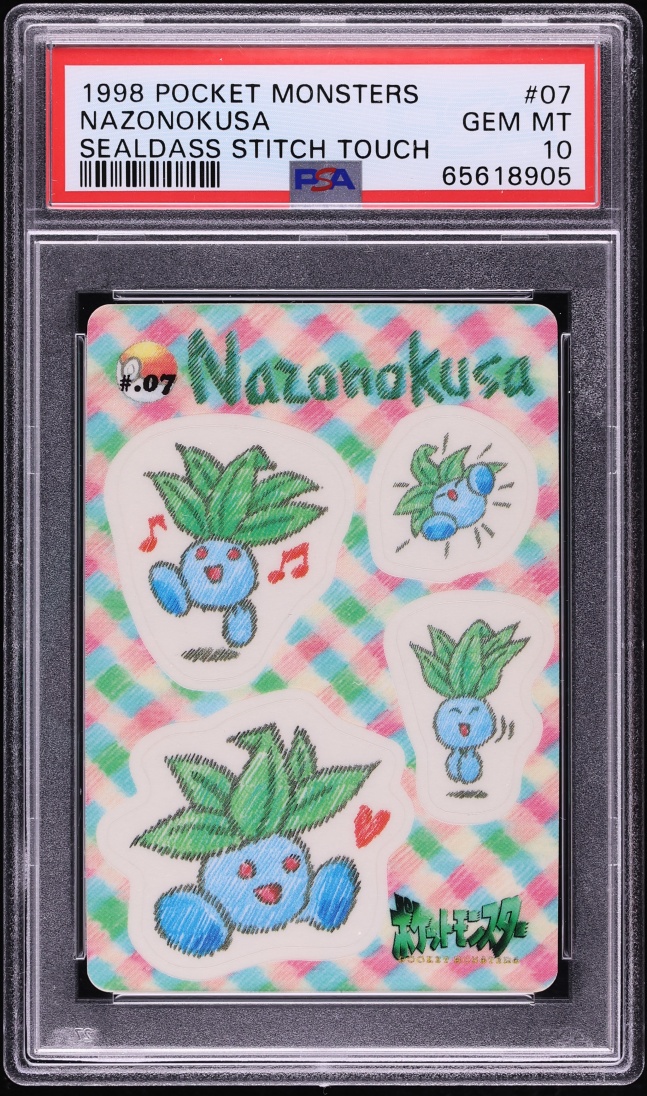 1998 Pokemon Japanese Bandai Sealdass Stitch Touch Oddish #7 PSA 10 GEM MINT
