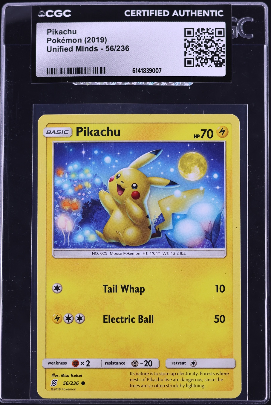 2019 Pokemon Sun & Moon Unified Minds Pikachu #56 CGC AUTH