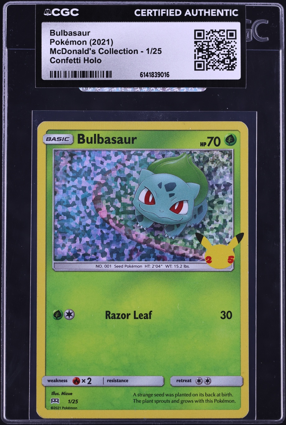 2021 Pokemon Sword & Shield McDonald's Collection Confetti Holo Bulbasaur #1 CGC AUTH