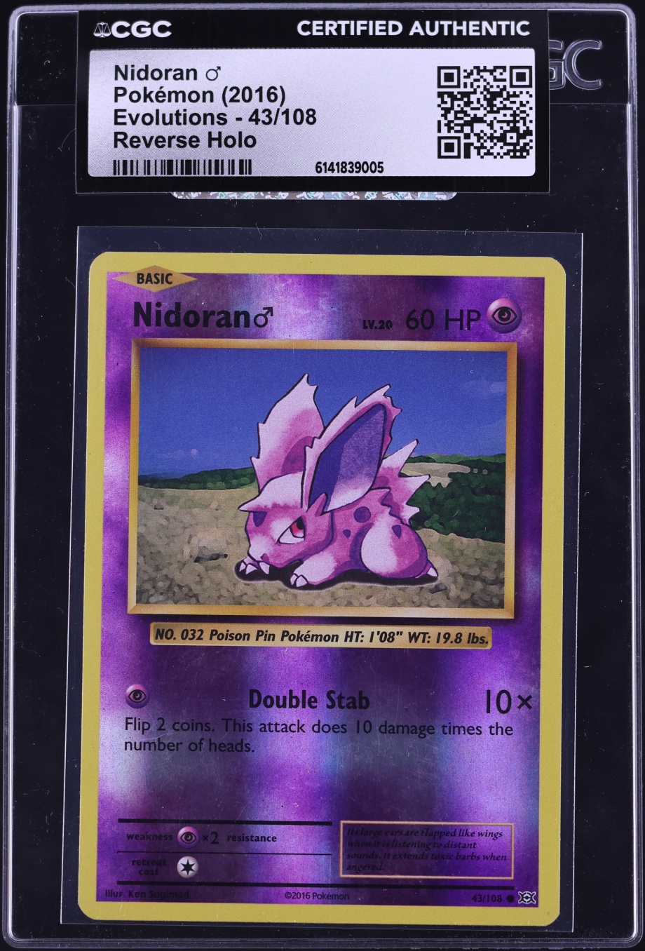 2016 Pokemon XY Evolutions Reverse Holo Nidoran #43 CGC AUTH
