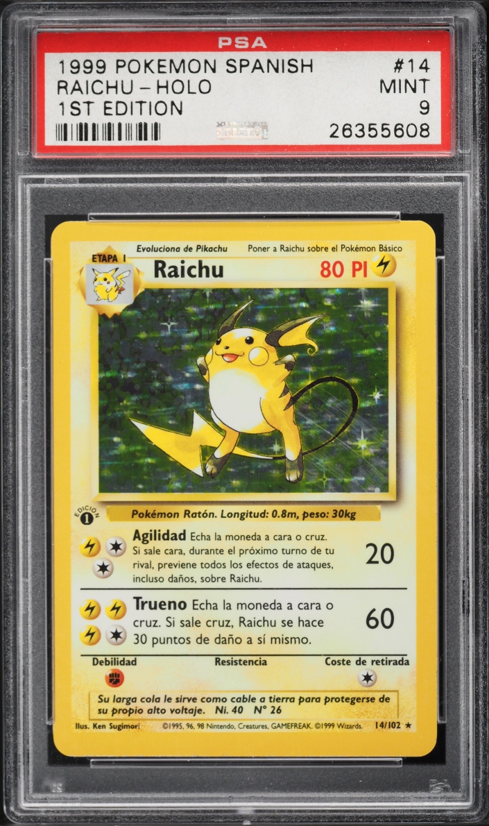 1999 Pokemon Spanish Base Set 1st Edition Holo Raichu #14 PSA 9 MINT