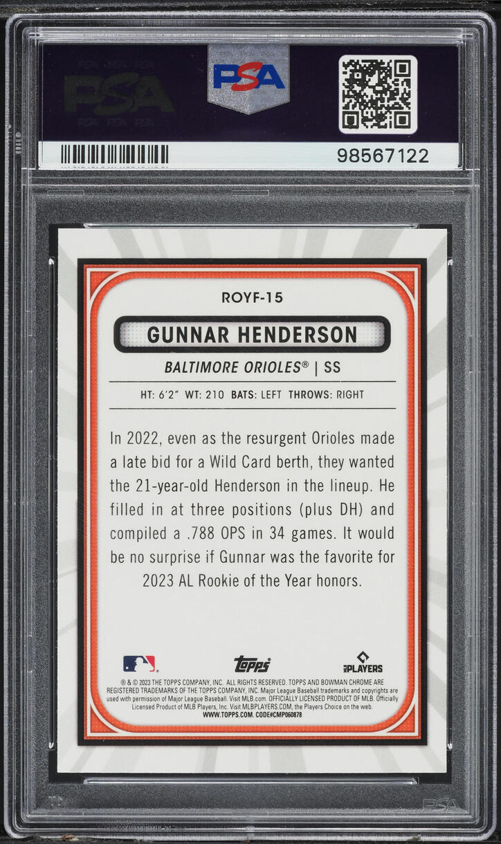 2023 Bowman Chrome Mega Box ROY Favorites Gunnar Henderson ROOKIE PSA 10 GEM