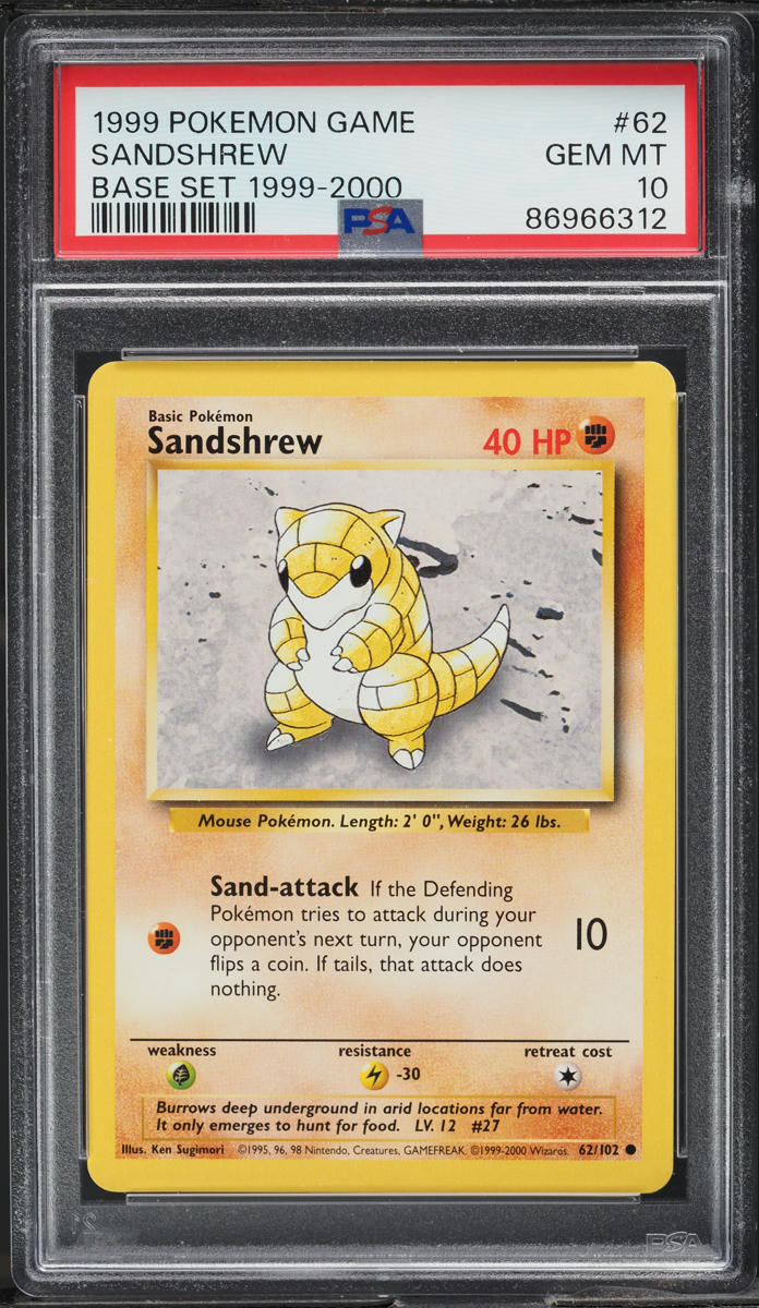 1999-2000 Pokemon Base Set Sandshrew #62 PSA 10 GEM MINT