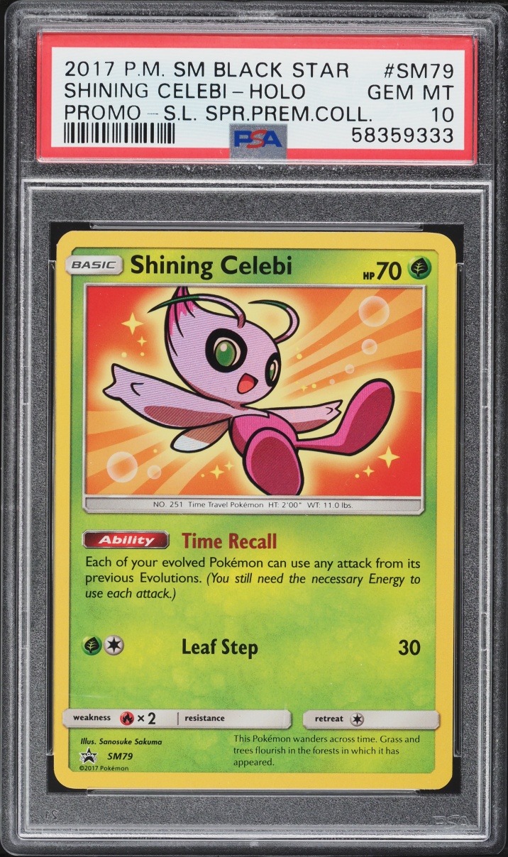 2017 Pokemon Sun & Moon Promo Shining Legends Premium Holo Shining Celebi #SM79 PSA 10 GEM MINT