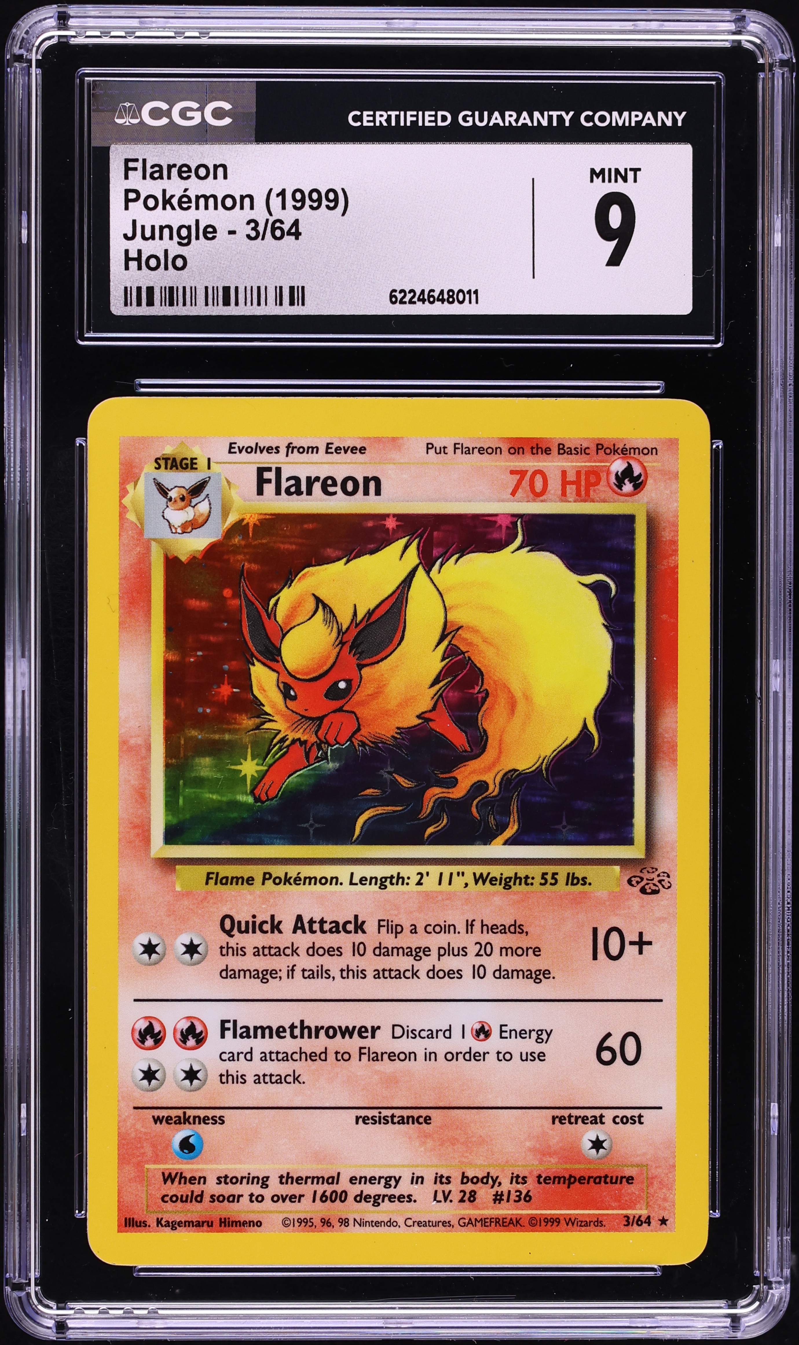 1999 Pokemon Jungle Holo Flareon #3 CGC 9 MINT