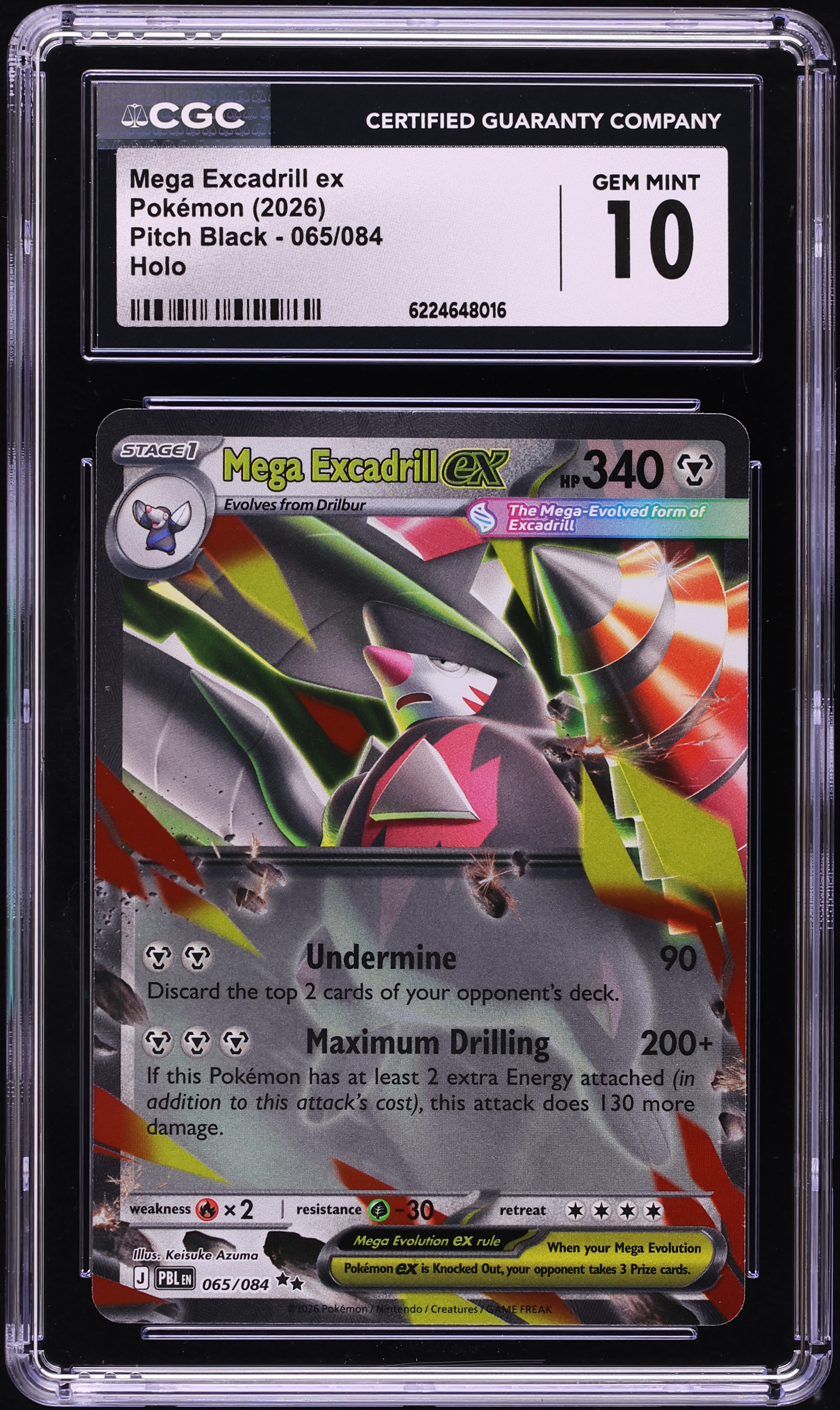 2026 Pokemon Mega Evolution Pitch Black Holo Mega Excadrill EX #65 CGC 10 GEM MINT