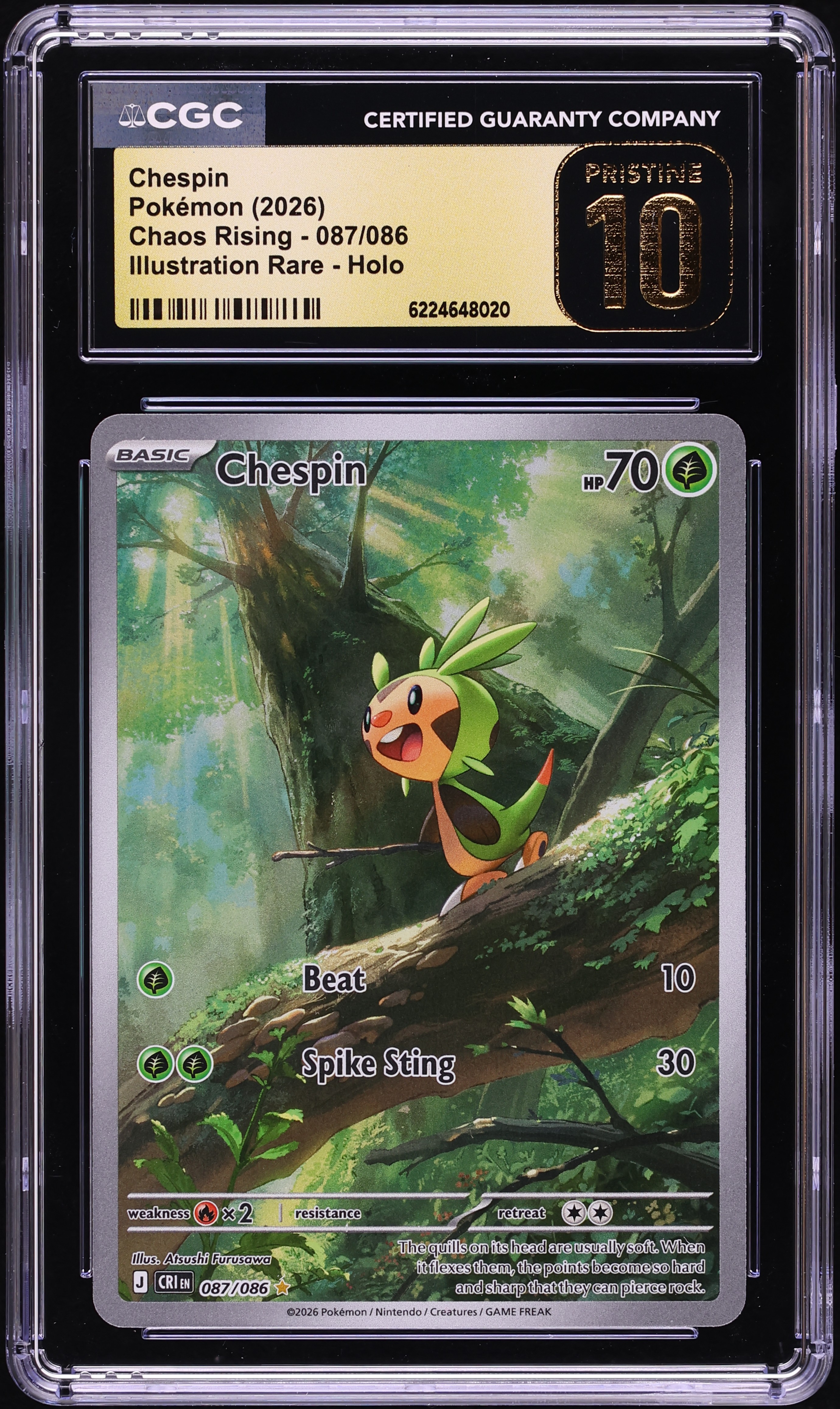 2026 Pokemon Mega Evolution Chaos Rising IR Chespin #87 CGC 10 PRISTINE