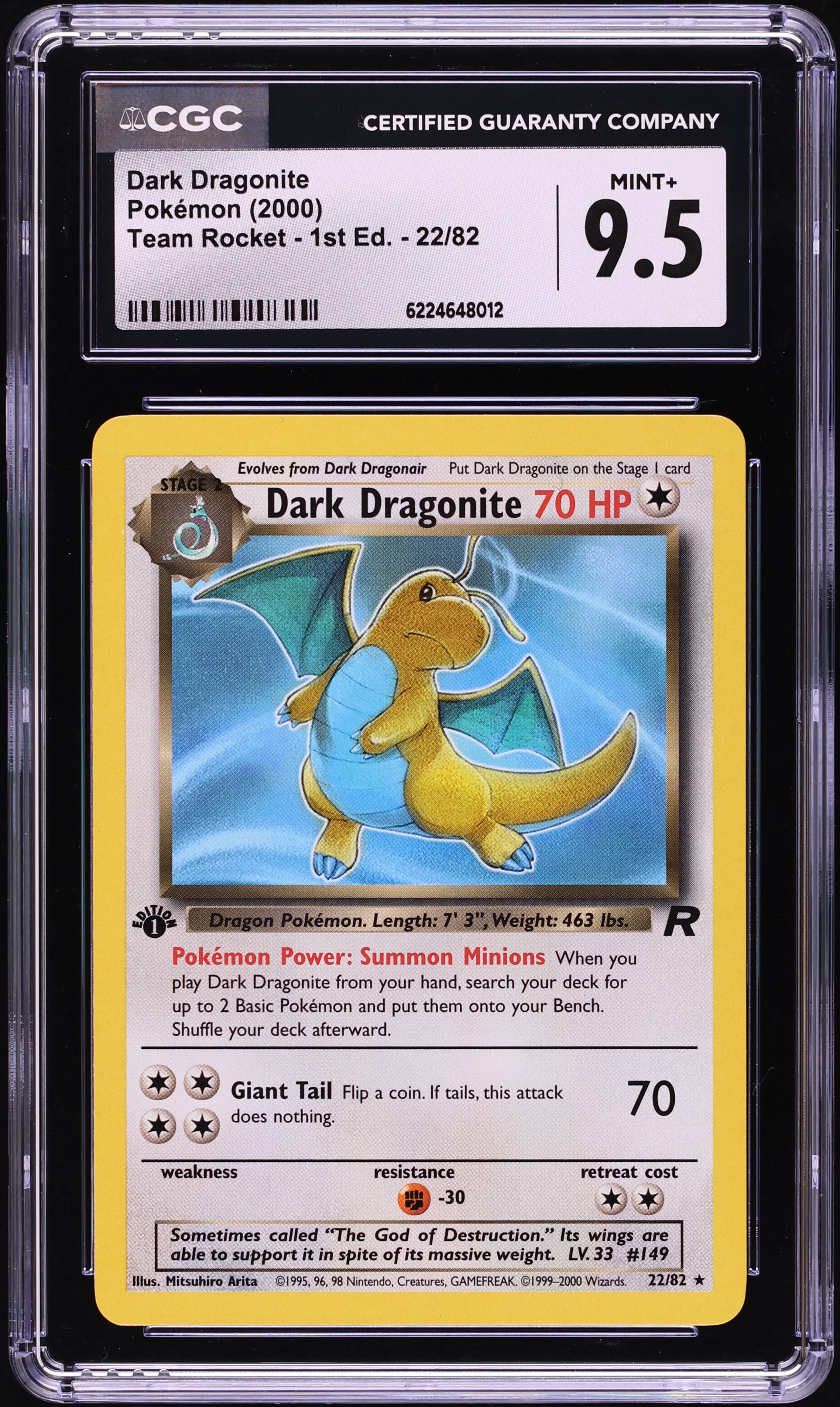 2000 Pokemon Team Rocket 1st Edition Dark Dragonite #22 CGC 9.5 MINT+