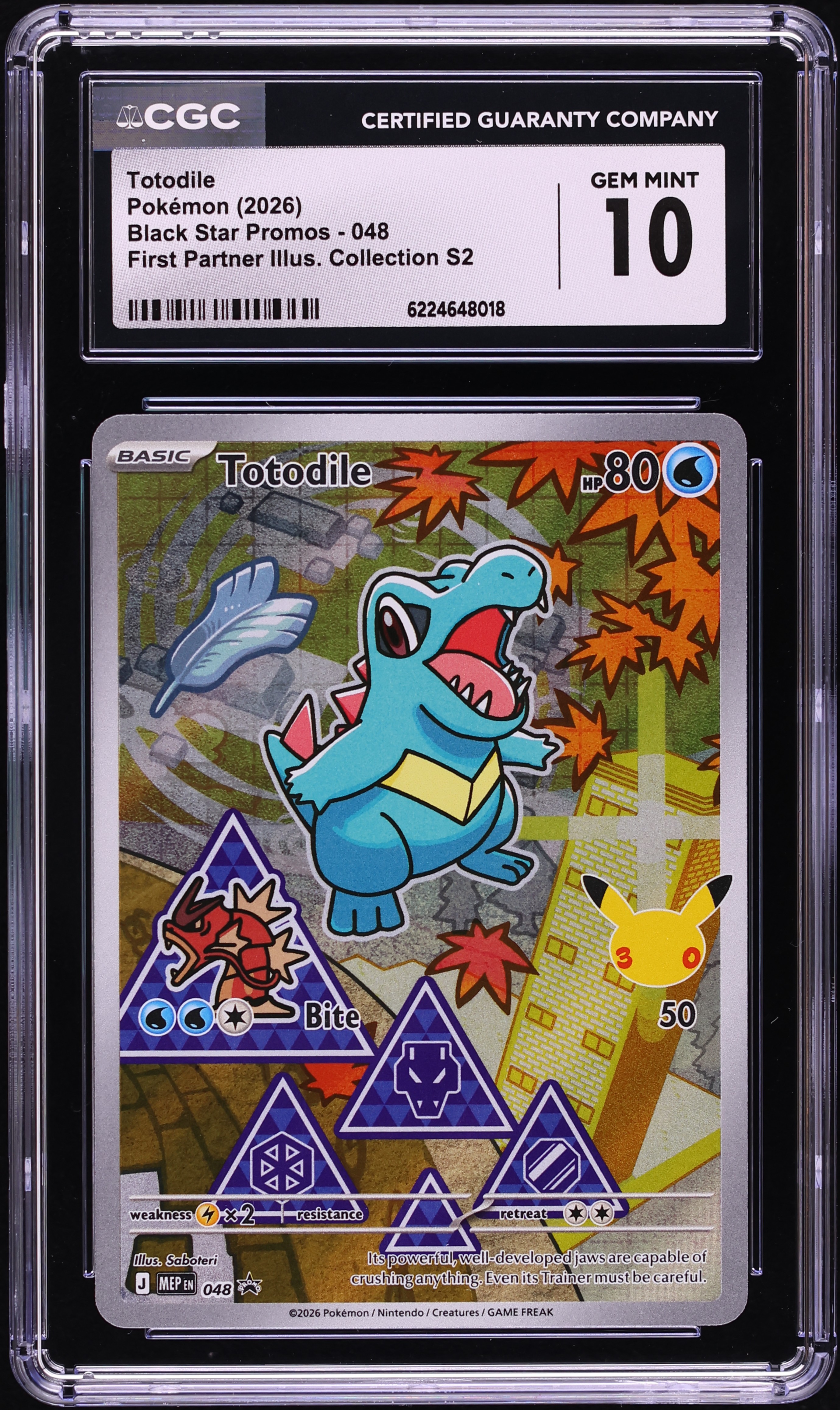 2026 Pokemon Mega Evolution Promo First Partner Illustration S2 Full Art Totodile #48 CGC 10