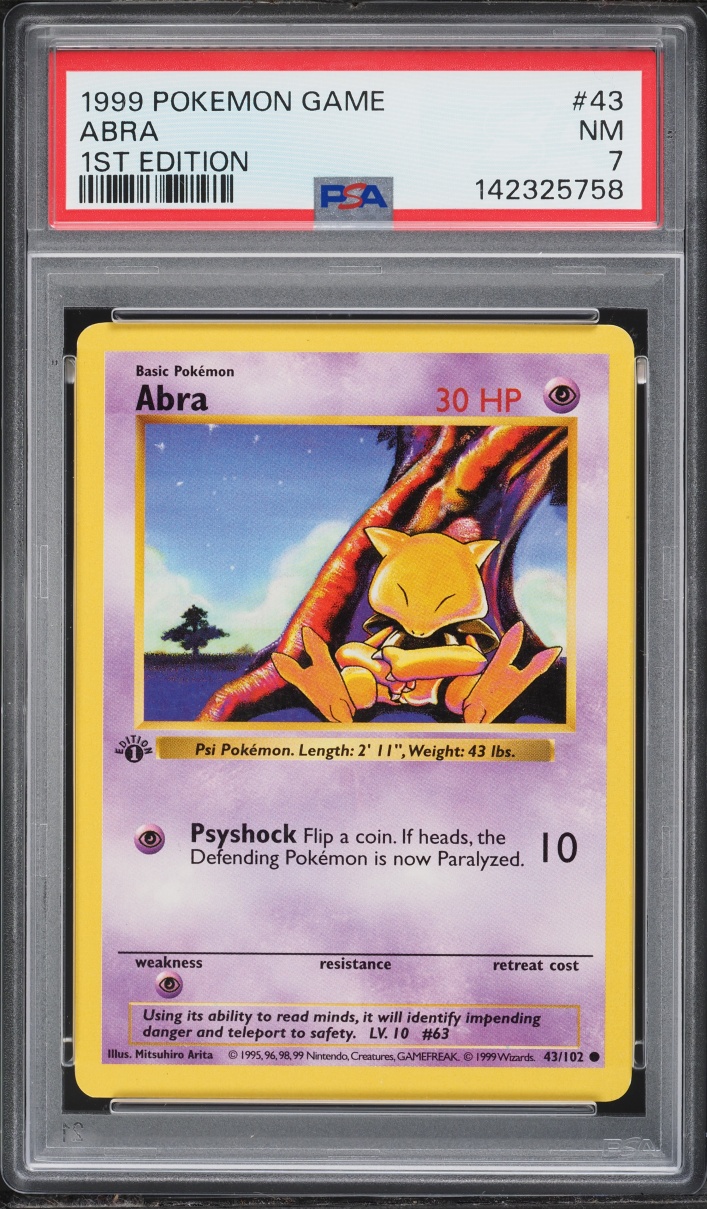 1999 Pokemon Base Set Shadowless 1st Edition Abra #43 PSA 7 NRMT