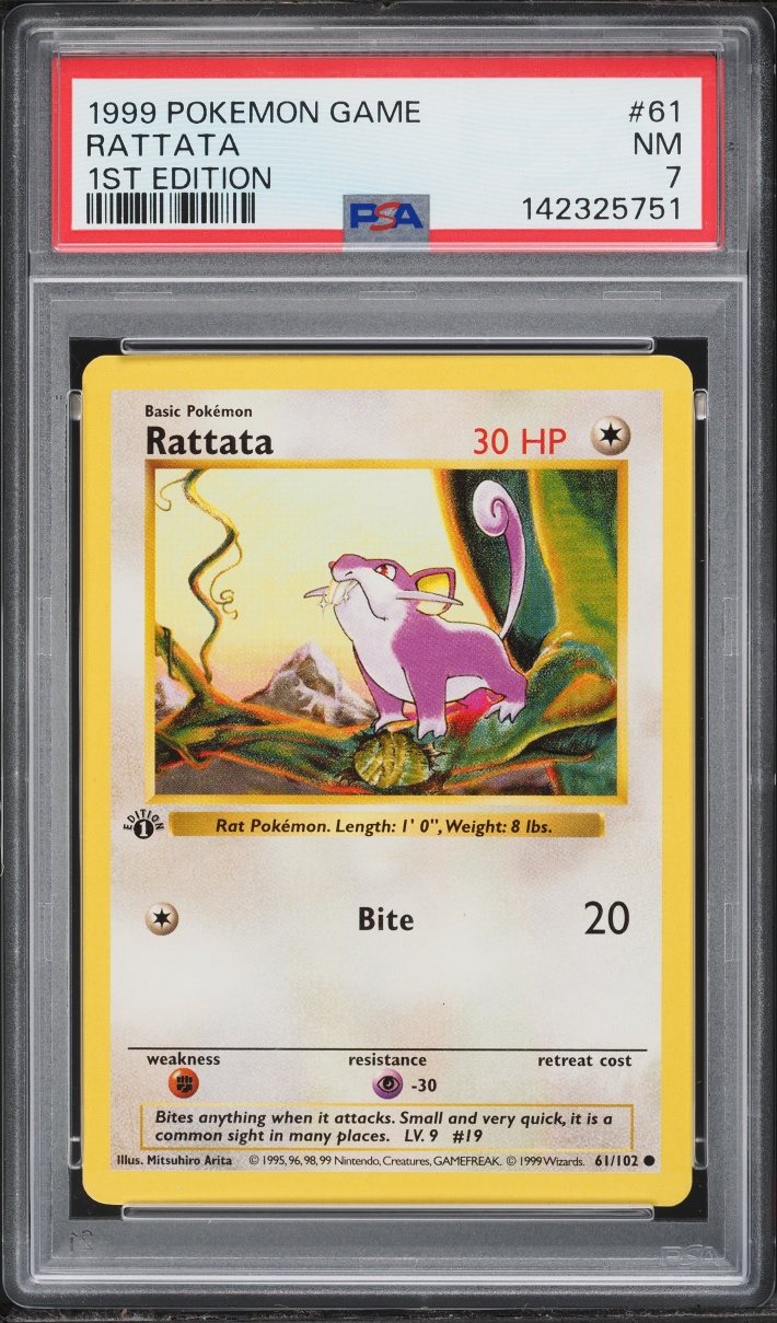 1999 Pokemon Base Set Shadowless 1st Edition Rattata #61 PSA 7 NRMT