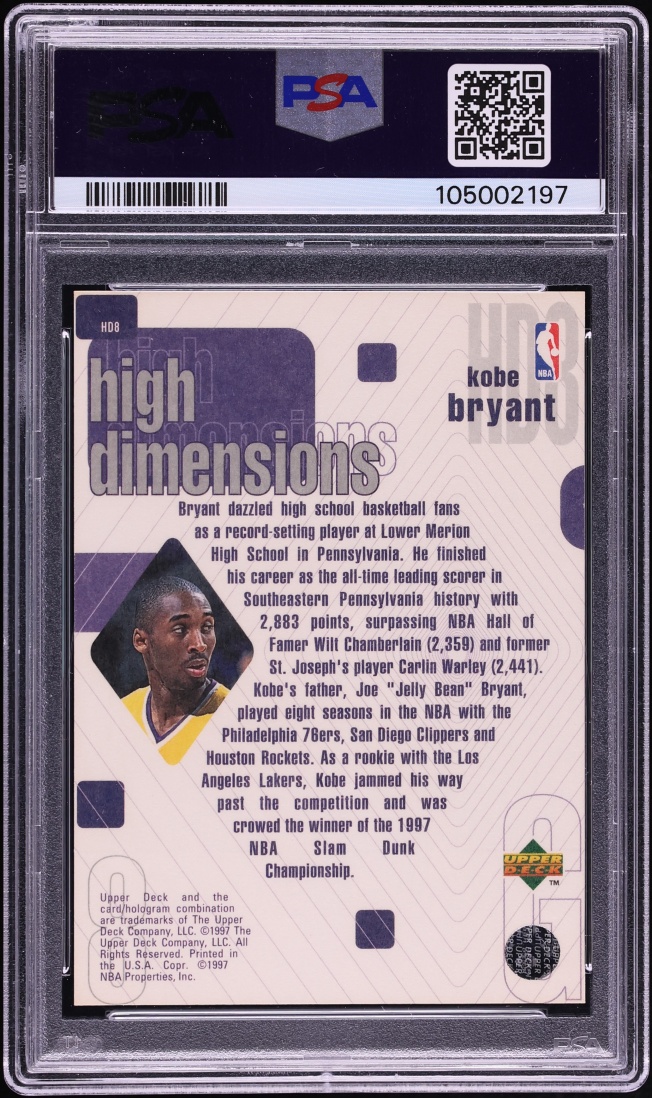 1997 Upper Deck High Dimensions Kobe Bryant /2000 #HD8 PSA 9 MINT - Photo 2