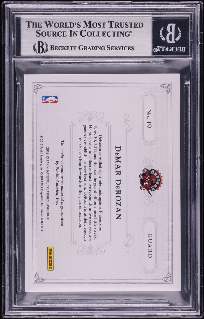 2012 National Treasures Colossal Demar Derozan NBA LOGOMAN PATCH /5 #19 BGS 9