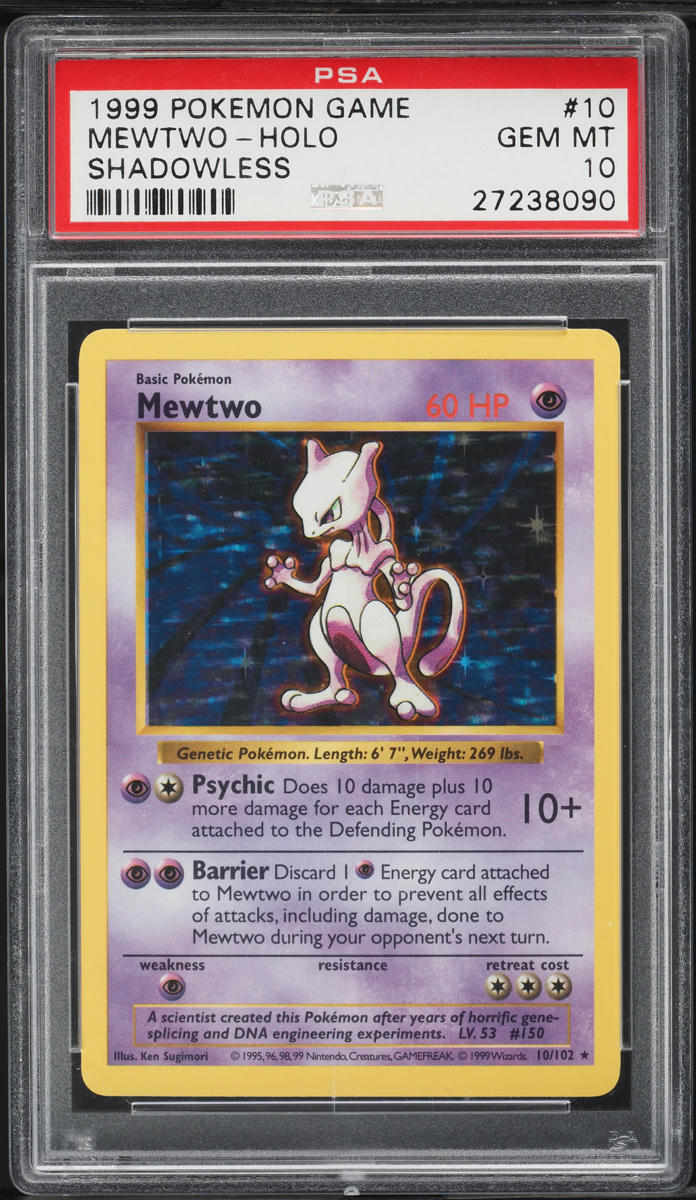 1999 Pokemon Base Set Shadowless Holo Mewtwo #10 PSA 10 GEM MINT