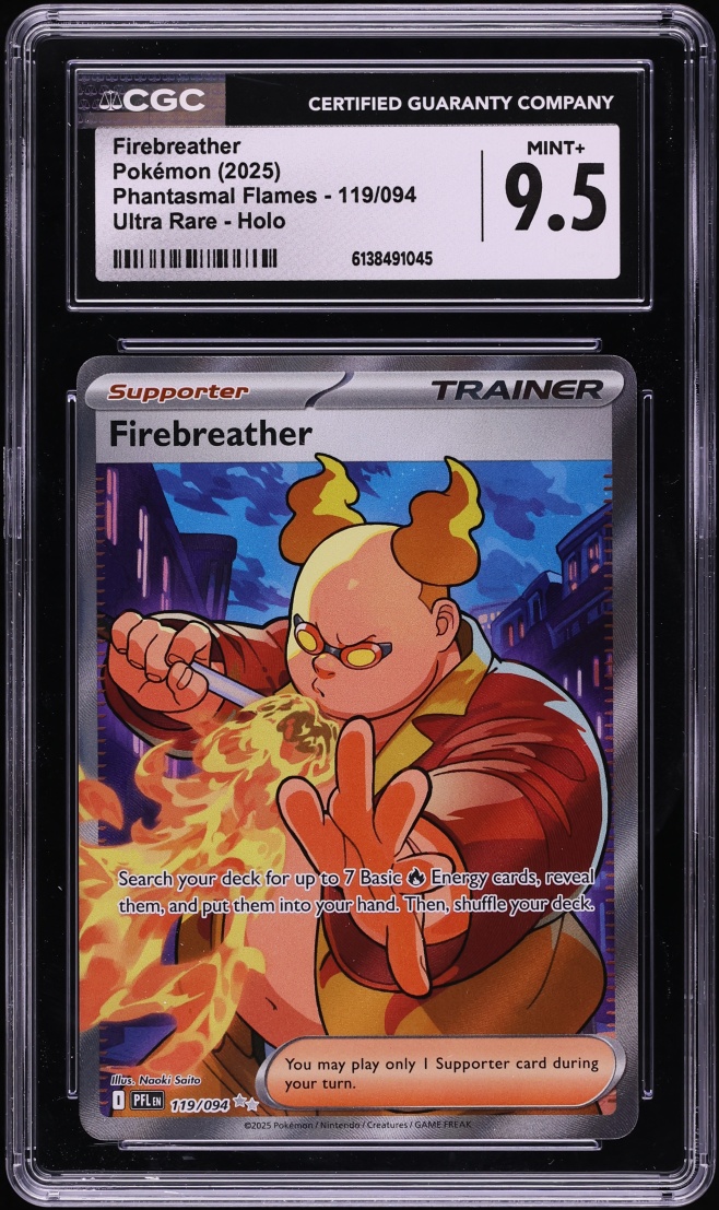 2025 Pokemon Mega Evolution Phantasmal Flames Full Art Firebreather #119 CGC 9.5 MINT+