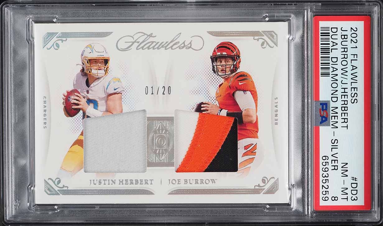 2021 Panini Flawless Dual Diamond Joe Burrow & Justin Herbert PATCH /20 #DD3 PSA 8 NM-MT