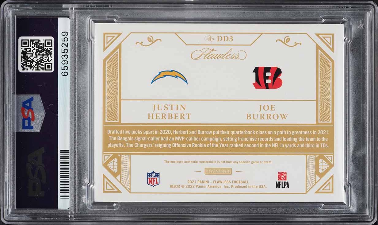 2021 Panini Flawless Dual Diamond Joe Burrow & Justin Herbert PATCH /20 #DD3 PSA 8 NM-MT
