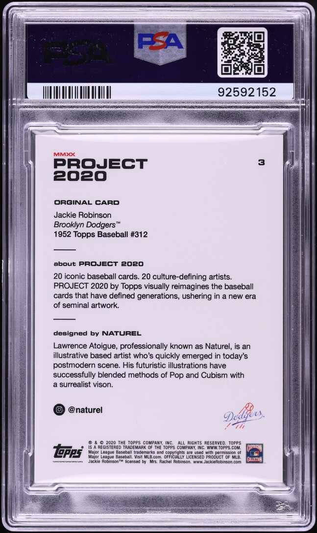2020 Topps Project 2020 By Naturel Jackie Robinson #3 PSA 10 GEM MINT