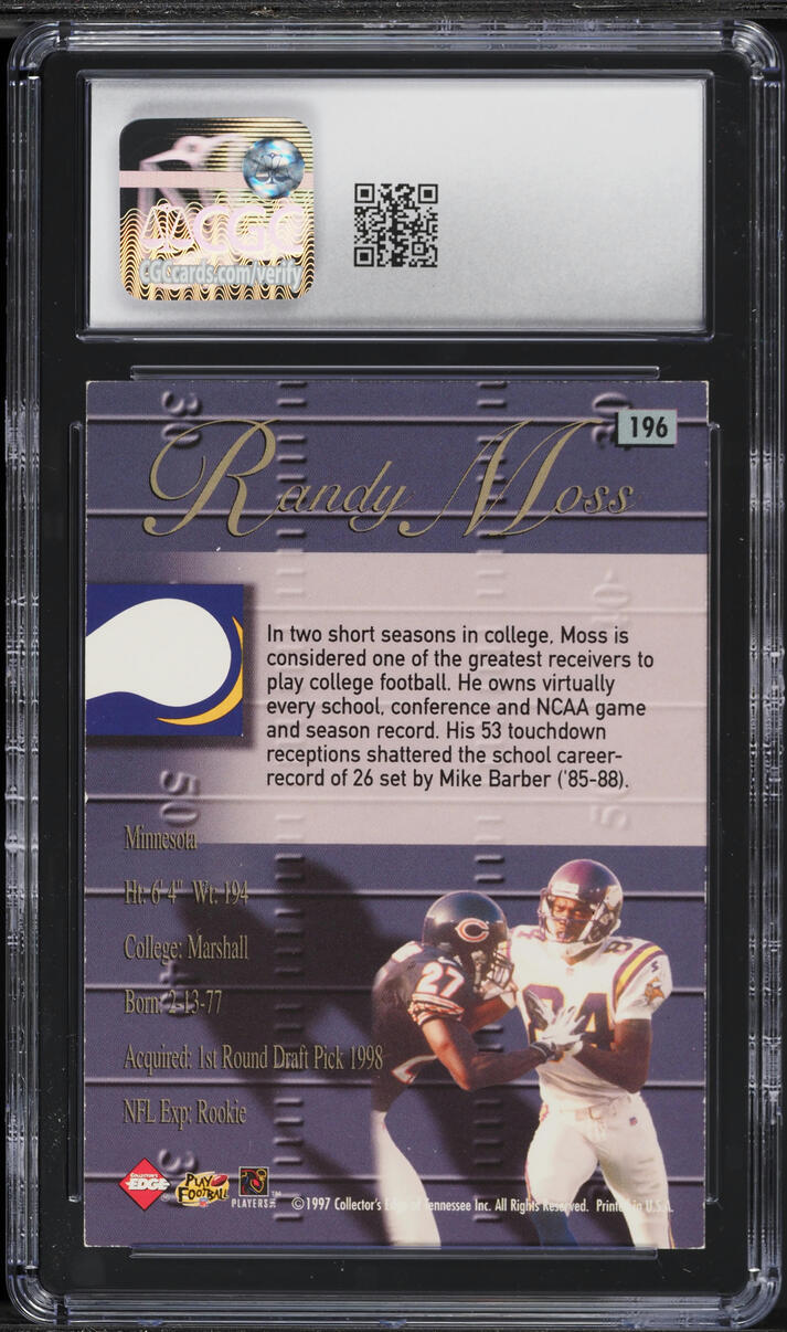 1998 Collector's Edge Advantage Randy Moss ROOKIE #196 CGC 7 NRMT