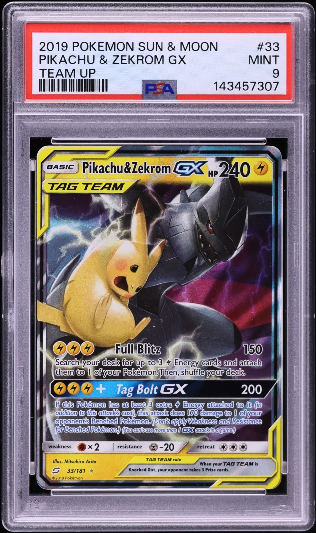 2019 Pokemon Sun & Moon Team Up Pikachu & Zekrom GX #33 PSA 9 MINT