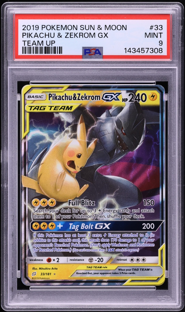 2019 Pokemon Sun & Moon Team Up Pikachu & Zekrom GX #33 PSA 9 MINT