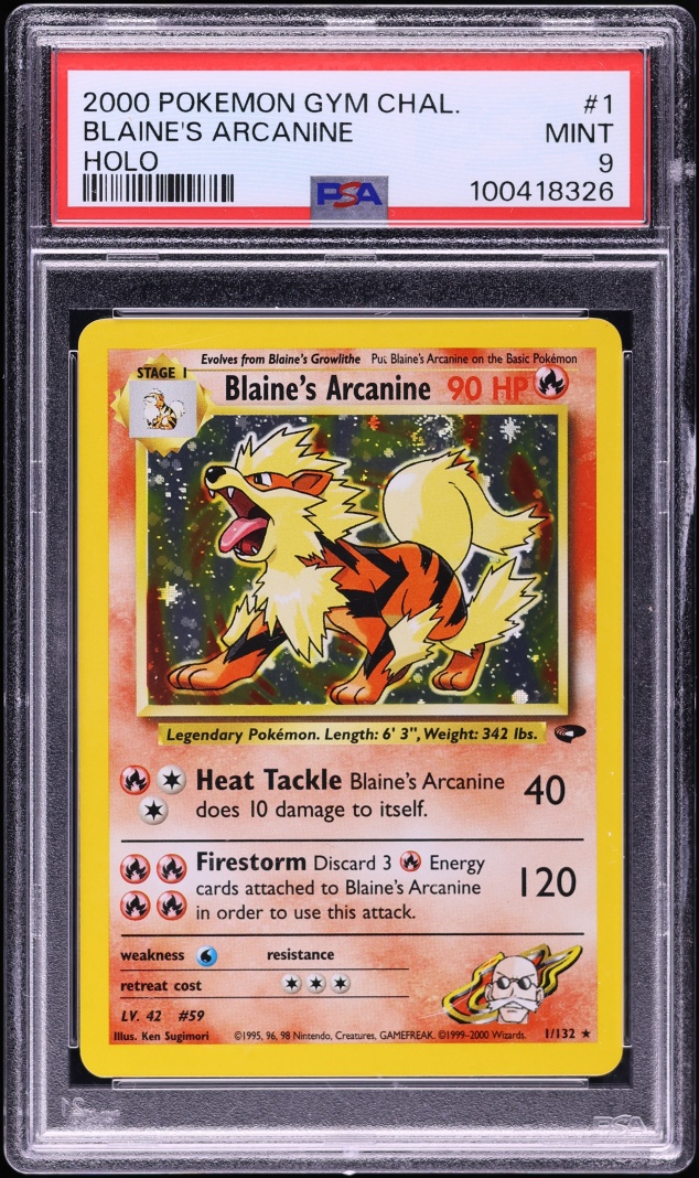 2000 Pokemon Gym Challenge Holo Blaine's Arcanine #1 PSA 9 MINT