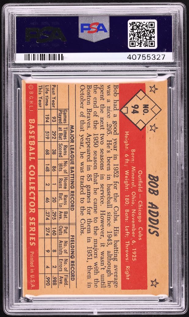 1953 Bowman Color Bob Addis #94 PSA 5 EX