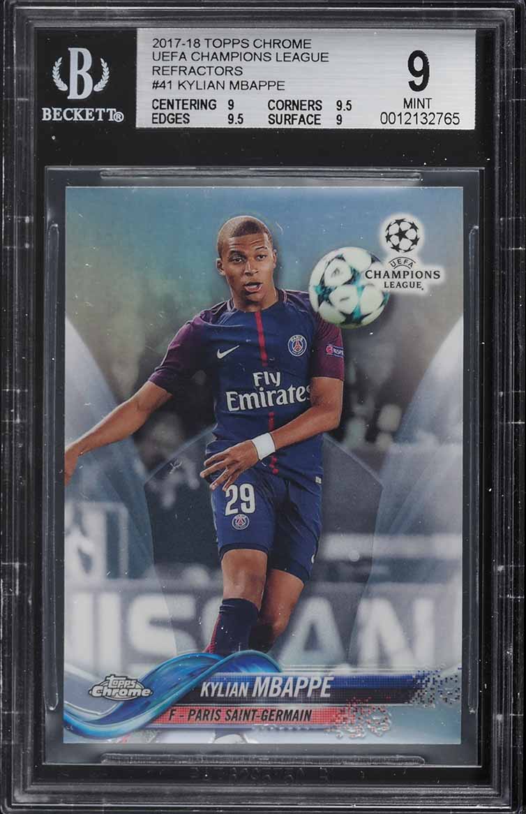 2017 Topps Chrome UEFA League Refractor Kylian Mbappe ROOKIE #41 BGS 9 MINT