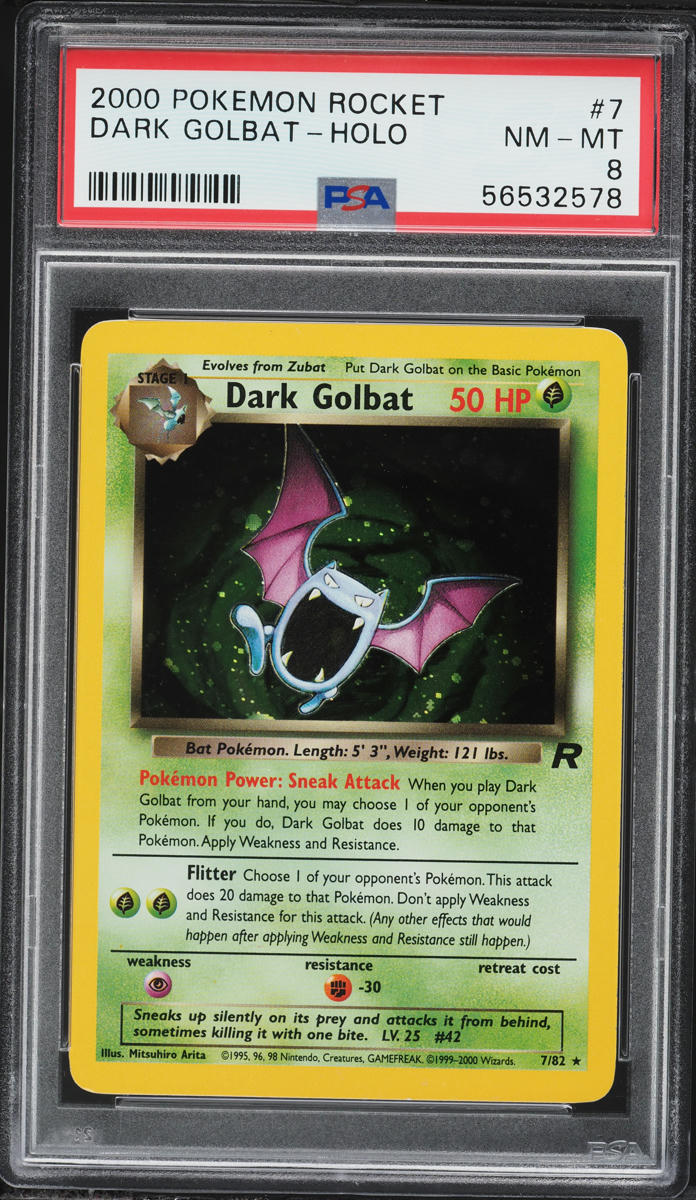 2000 Pokemon Team Rocket Holo Dark Golbat #7 PSA 8 NM-MT