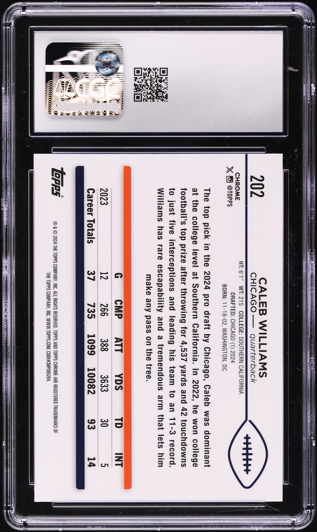 2024 Topps Chrome Caleb Williams ROOKIE #202 CGC 9.5 MINT+