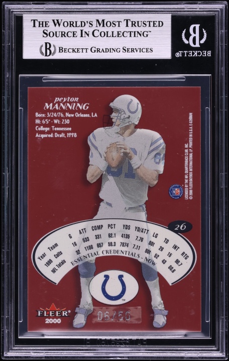 2000 Fleer E-X Essential Credentials Peyton Manning /50 #26 BGS 8.5 NM-MT+ - Photo 2