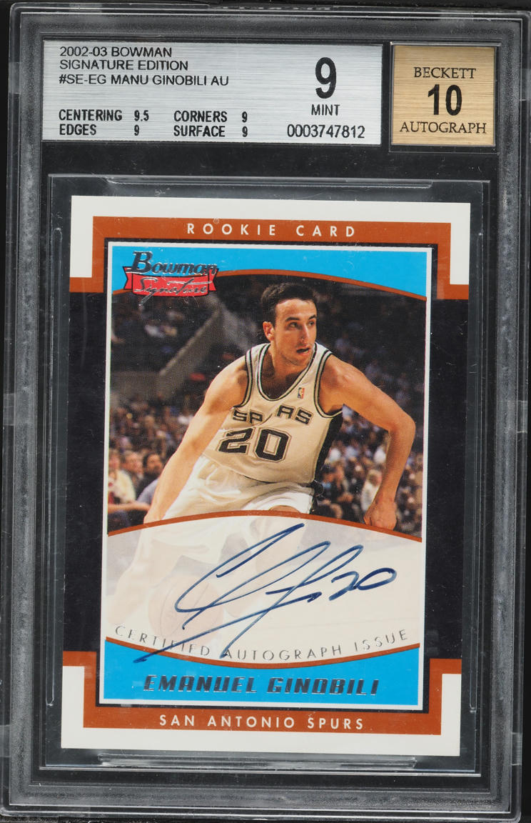 2002 Bowman Signature Edition Manu Ginobili ROOKIE AUTO /999 #SE-EG BGS 9 MINT