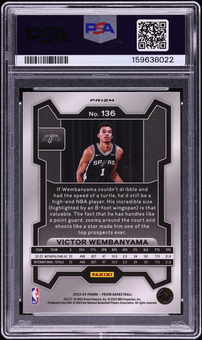 2023 Panini Prizm Silver Victor Wembanyama ROOKIE #136 PSA 10 GEM MINT
