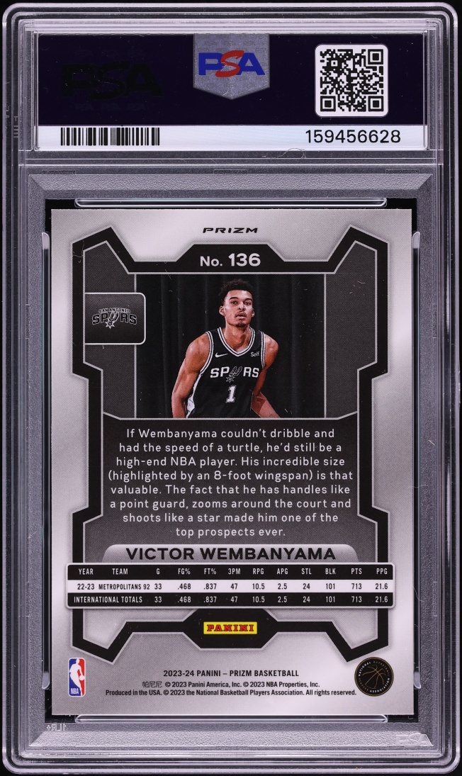 2023 Panini Prizm Silver Victor Wembanyama ROOKIE #136 PSA 10 GEM MINT