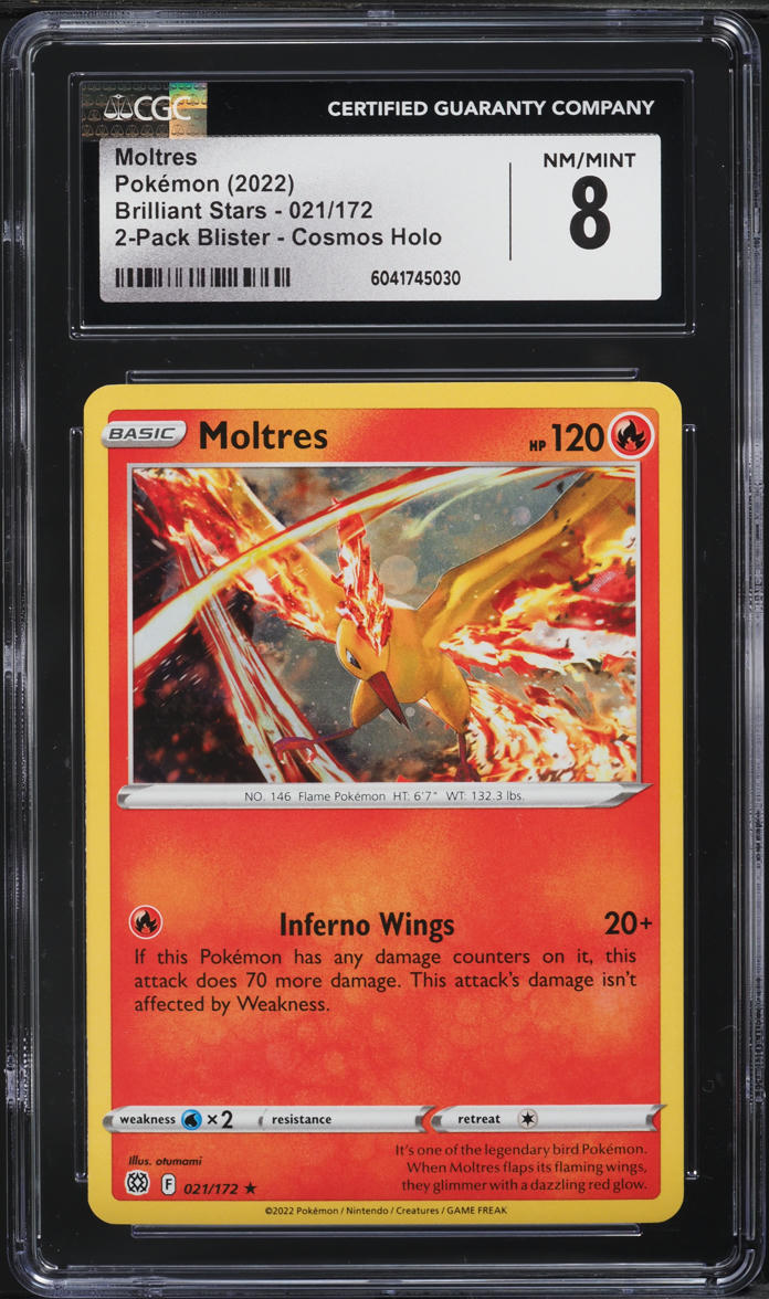 2022 Pokemon Sword & Shield Brilliant Stars 2-Pack Blister Cosmos Holo Moltres #021 CGC 8 NM-MT