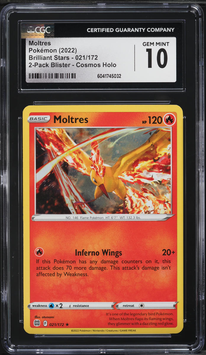 2022 Pokemon Sword & Shield Brilliant Stars Cosmos Holo Moltres #21 CGC 10 GEM MINT