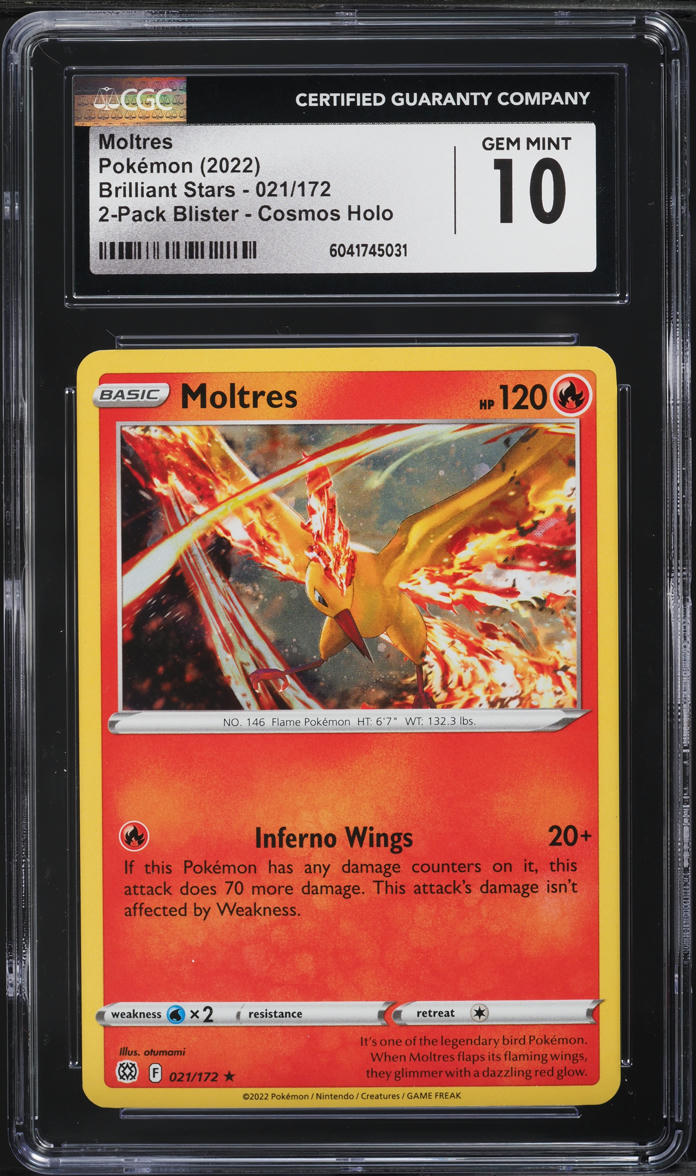 2022 Pokemon Brilliant Stars 2-Pack Blister Cosmos Holo Moltres #021 CGC 10 GEM
